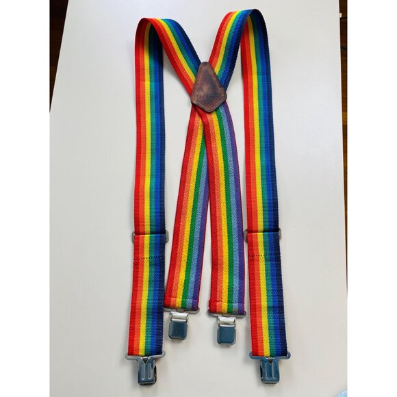 Vintage Hyde Adult Rainbow Suspenders, 70s / 80s Rainbow Stripe Suspenders - Picture 8 of 8